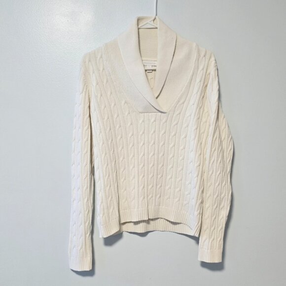 Charter Club Shawl Neck Cotton/Nylon Sweater Ivory/Creme Cable Knit Size S - Picture 1 of 11
